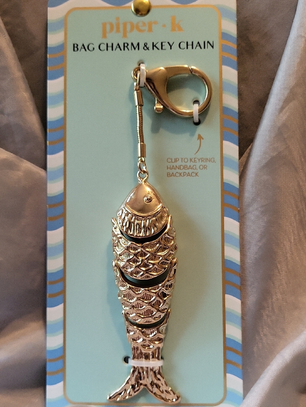 Piper K Fish MOVABLE GOLDEN Bag Charm & Key Chain TL